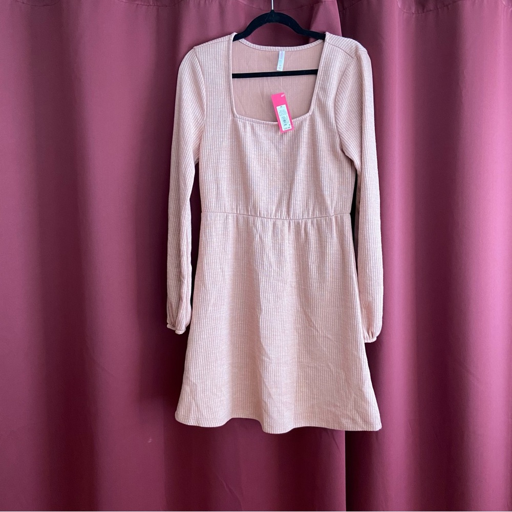 Pink ribbed sweater dress